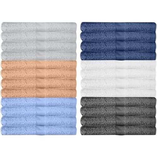 KAHAF COLLECTION 24 Pack Wash Cloths | Multicolour 100% Cotton Extra Absorbent Face Towels | Soft, Quick Dry Washcloths for Bathroom, Spa, Gym, Baby & Travel (24 Packs (12x12))