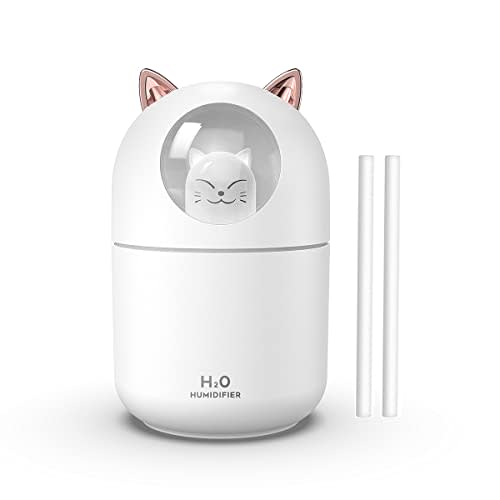 Portable Small Humidifier, 300ml Mini Cool Mist Humidifier with Night Light, USB Personal Humidifier Auto Shut-Off, Ultra-Quiet, 2 Spray Modes, Suitable for Home Office Travel(white)