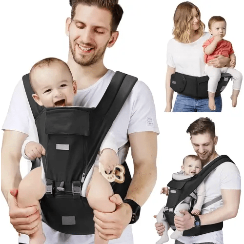 Baby Carrier Newborn to Toddler with Hip Seat, Soft 6-in-1 Ergonomic All Positions Infant Carrier 7-33 Ib with Hood for All Seasion Use for Dad and Mom Black