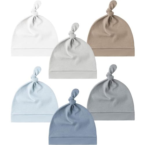 Konssy 6 Pack Baby Newborn Hats Set Knot Beanie Hats Soft for Infant Baby Girls Boys Caps 0-6 Months