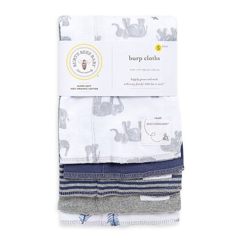 Burt's Bees Baby® 5-Pack Wandering Elephants Organic Cotton Burp Cloths in Heather Grey