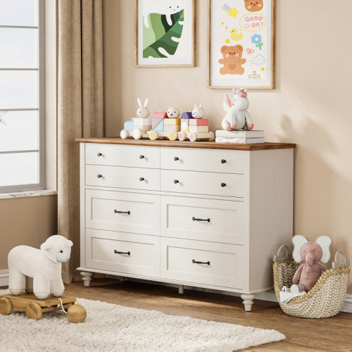 Charlton Home 54" Baby Dresser With 8 Drawers | Farmhouse Kids' Bedroom Organizer | Wide Wooden Double Dresser For Nursery & Children's Room - Wayfair Canada