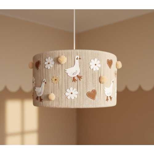Handmade Nursery Felt Lamp - Gosling Boho Farm Lampshade for Kids Room with Goose
