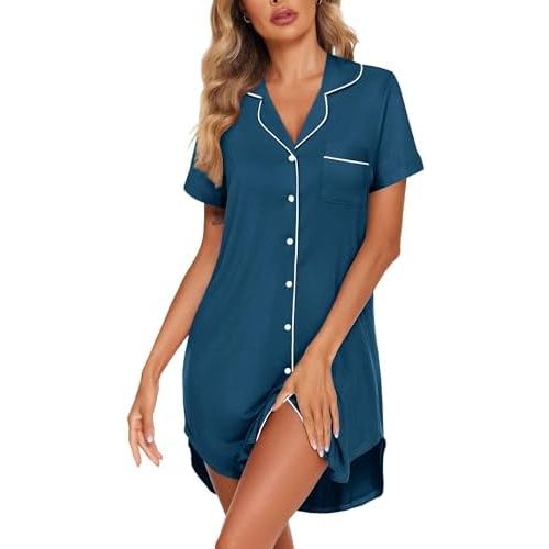 Ekouaer Womens Cotton Nightgowns Button Down Sleep Shirts Soft Night Shirts Night Dress