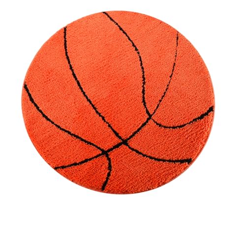 MSYA Cute Basketball Rug 35” Round for Boys Room Decor, Kids Room & Game Room | Fluffy Non-Slip Washable Area Rug for Basketball Room Decor, Men Room & Aesthetic Sports Decor