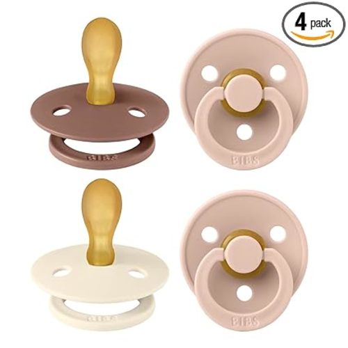BIBS Colour Pacifier with Symmetrical Nipple| Natural Rubber Baby Pacifier | Set of 4 BPA-Free Soothers | Made in Denmark | Blush Mix| Size 0-6 Months