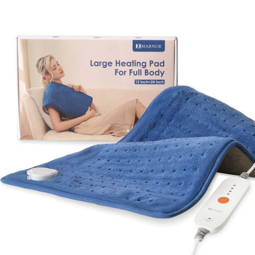 MARNUR Heating Pad, Large Size 12''x24'' with 4 Heat Settings, Auto Shut-off - Blue