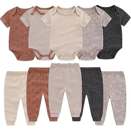 Baby Boy Girl 10 Piece Combined Type Clothing Set Cotton Baby Bodysuits and Pants Set Home Outdoor Infant Clothes