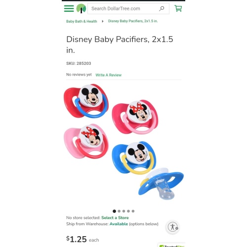 Disney Baby Pacifiers, 2x1.5 in. | Dollar Tree
