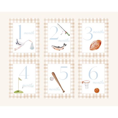 Tan Gingham Milestone Cards Baby Boy Milestones Newborn Gift Baby Shower Gift Weekly Monthly New Baby Cards Printable Milestone Cards Beige