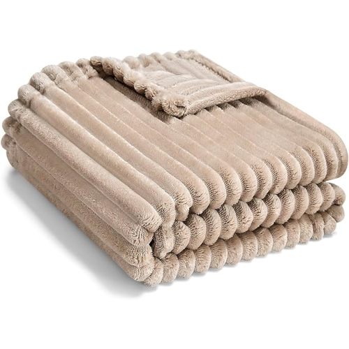 Soft Fleece Baby Blanket Ultra Cozy Baby Blankets for Boys Girls Warm and Lightweight Infant Toddler Newborn Receiving Gift with Reversible Stripes for Crib Stroller, 30x40 Inch, Linen