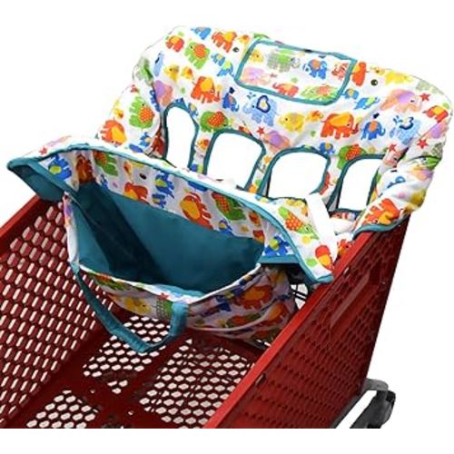 Twin Double Shopping Cart Cover for Baby Siblings with Carrying Case. Fit Wholesale Warehouse Grocery Stores Like Costco SAMS Club (Colorful Elephant)