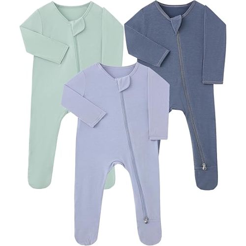 Baby Footie Pajamas Rayon Made from Bamboo 3 Pack 0-18 Months