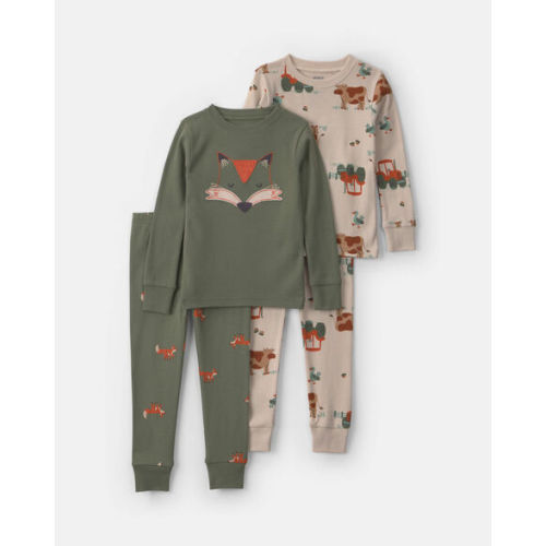 Baby Boy 4-Piece Fox 100% Cotton Snug Fit Pajama Set - Green/Cream | Carter's