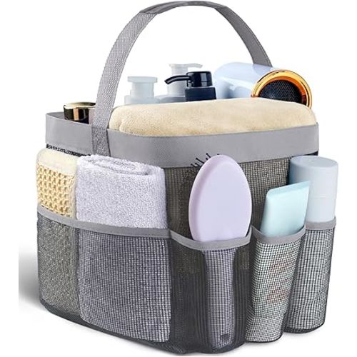 Attmu Mesh Shower Caddy Portable for College Dorm Room Essentials with 8 Pockets, Hanging Shower Caddy Dorm Basket, Quick Dry Shower Bag for Bathroom