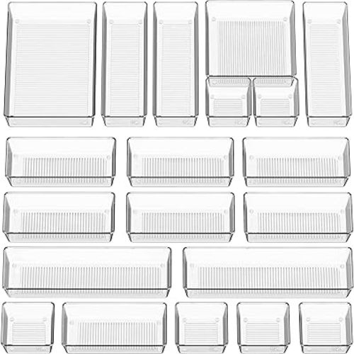 Simple Houseware 20 PCS Clear Plastic Drawer Organizers Set, 5-Size for Makeup, Bathroom, Bedroom and Office