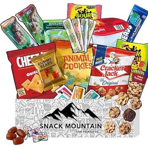 Snack Mountain 25 Count Care Package, Holiday & Christmas Snack Gift Basket, Ultimate Movie Night Snack Box for Teens & Adults, Snack Sized Candy Variety, Fun Birthday Snack Box, Candy & Treat Gift Set, Game Night Snacks for College Students, Get Well Soo