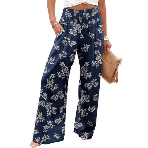 AIIYYQB Womens High Waisted Wide Leg Palazzo Pants Casual Lounge Boho Flowy Pants with Pockets