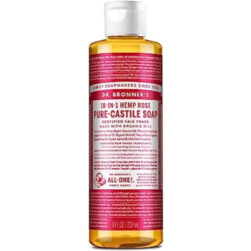 Dr. Bronner's - Pure-Castile Liquid Soap (Rose, 8 ounce) - Made with Organic Oils, 18-in-1 Uses: Face, Body, Hair, Laundry, Pets and Dishes, Concentrated, Vegan, Non-GMO