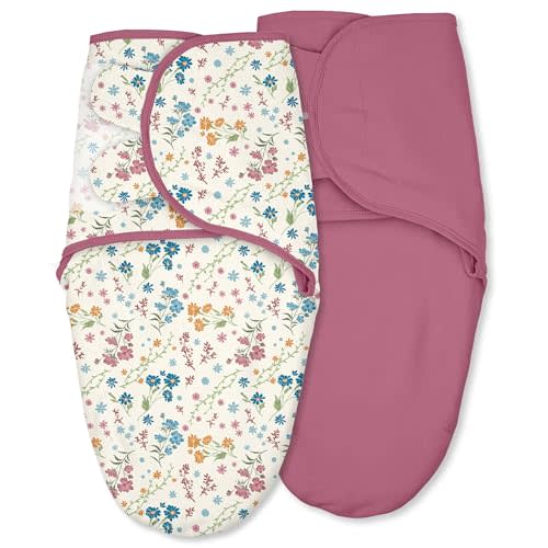 Baby Swaddles for Newborn Organic Cotton,Soft & Snug Newborn Velcro Swaddle 0-3 Months Sleep Sack Helps Calm Startle Reflex, 2-Pack Wrap Nursery Swaddling Blankets Country Floral