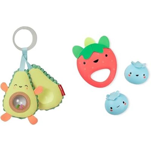 Skip Hop Avocado Baby Stroller Toy & Musical Fruit Band Set, Berry Cute Band, Infant, Toddler, Avocado Stroller Toy, Strawberry Tambourine, 2 Blueberry Shakers