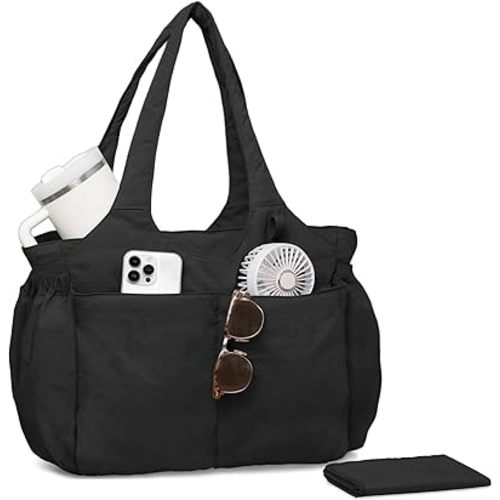 MOMINSIDE Diaper Bag Tote Bag Puffer Purse for Women, Large lightweight Baby Bag for Travel,Work Bags fits 40oz Tumbler for Business,Nurse,Office with 13 pockets，changing pad,Black