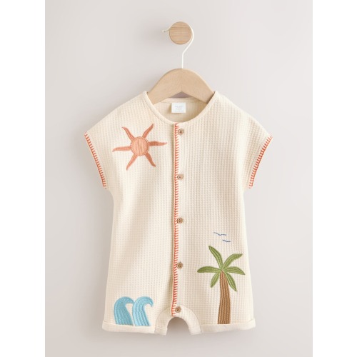 Neutral Palm Print Jersey Waffle Baby Romper (0mths-3yrs)