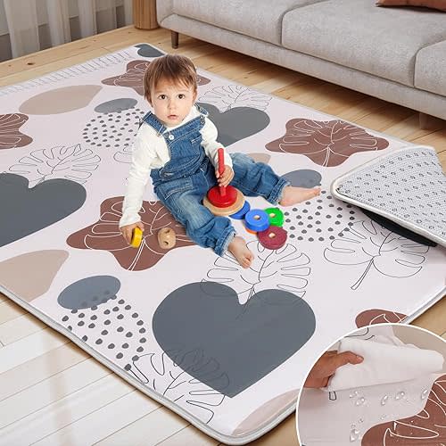 74x50 Playpen Mat Foam Thick, 1 inch Thicker & Waterproof Baby Playpen Mat for Floor Playing, One-Piece Crawling Mat for Indoor Outdoor, Playmat for Kids Toddlers Infants, Gifts for Boys Girls, Boho