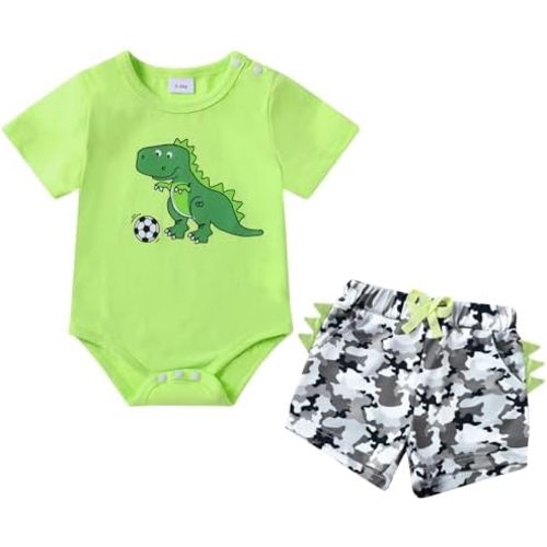 Coco&RARA Baby Boy Clothes Newborn Summer Short Sleeve Cotton Crew Neck Button Crotch Romper Short Set Infant Boy Clothes