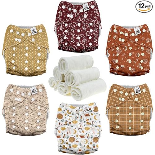 Mama Koala 3.0 Pocket Cloth Diapers for Babies with AWJ Lining, 6 Pack with 6 4-Layer Natural Cloth Diaper Inserts - Reusable and Washable Pocket Diapers(Lucky Colors)