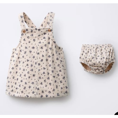 CORDUROY PINAFORE DRESS AND FLORAL UNDERWEAR - Ecru | ZARA United States