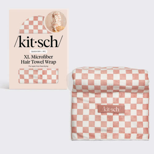 Terracotta Checker XL Hair Towel Wrap | KITSCH