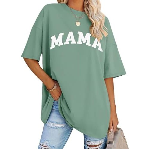 LOMON Oversized T Shirts for Women Short Sleeve Crewneck Summer Tops Loose Casual Mama Shirts Basic Tee