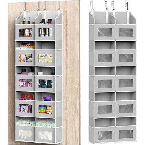 Simple Houseware Extra Large Heavy Duty Over the Door Organizer with 10 Clear Window Pockets, 80 lbs Capacity for Pantry, Closet, Bathroom, Gray