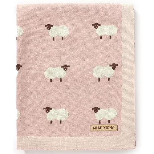mimixiong Baby Blanket Knit 100% Cotton Toddler Blankets for Boys and Girls with Cute Sheep Grey Size 30 x 40 inches Pink