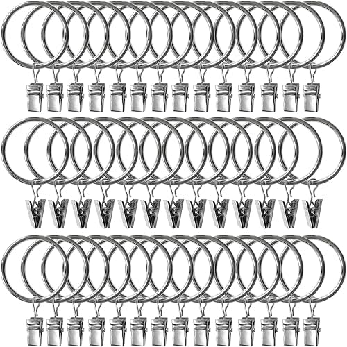 40 Pack Metal Curtain Rings with Clips, 1.5 in ID, Silver