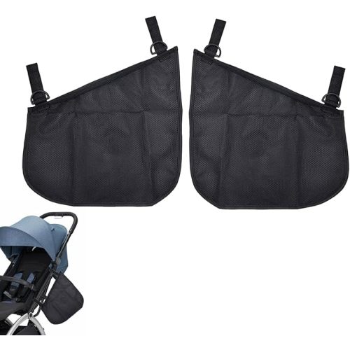 Alovexiong 2 Pack Universal Stroller Organizer Bag, Side Sling Cargo Stroller Net, Non-Slip and Adjustable Straps Storage Mesh Bag for Baby Accessories, Mesh Cargo Net for Stroller Storage - Black