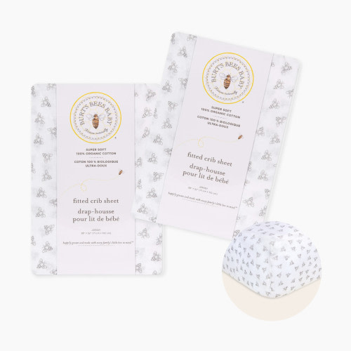 Burt's Bees Baby Organic Cotton Jersey Fitted Crib Sheet 2-Pack Bundle - Heather Grey Honeybee, 2