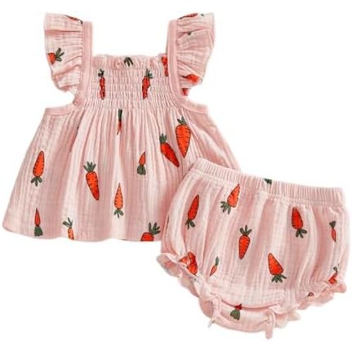CIYCUIT Infant Baby Girl Summer Smocked Clothes Floral Ruffle Shirt Tops Bloomers Shorts Toddler Cute Outfits Set