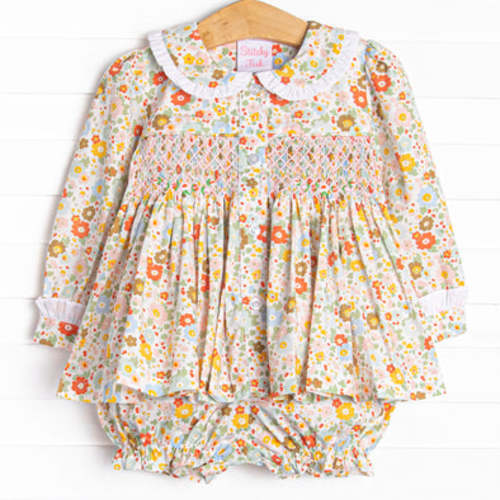 Bushel of Buds Smocked Bloomer Set, Orange – Stitchy Fish