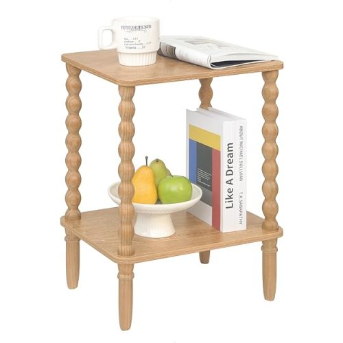 Nursery Rocker End Table, with 2-Tier Storage Shelf, Small Spaces (Rustic Walnut)