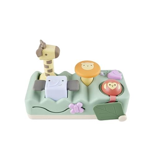 Skip Hop Tummy Time & Seated Play Cause & Effect Developmental Musical Baby Toy with 12 Animal Sounds, Lights, Music and 6 Activities, Geometric Wonders 2-in-1 Pounding Bench, Age 3m+