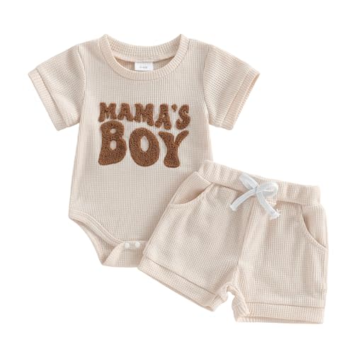 Newborn Baby Boy Clothes 0 3 6 9 Months Summer Outfit Short Sleeve Mamas Boy Embroidery Waffle Romper Shorts Set