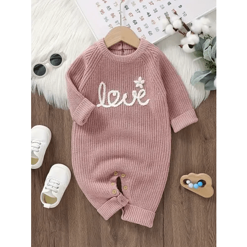 baby knitted embroidered letter romper bodysuit - Temu