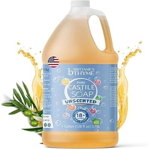 Brittanie's Pure Organic Castile Liquid Olive Oil Soap Refill, 1 Gallon Unscented | Face, Body Wash, All Purpose Cleaner, Dishes, Pets & Laundry | Vegan, Biodegradable, Made in USA