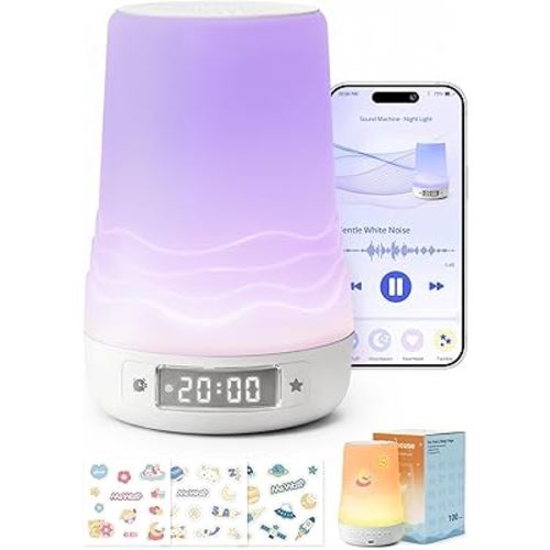 Mewaii White Noise Sound Machine Baby & Adult Sleeping with Night Light | 100 Sounds, AI Cry Detection, Sunrise Alarm, App Control, 360° RGB Sleep Trainer for Kids Nursery Baby Essentials Shower Gift