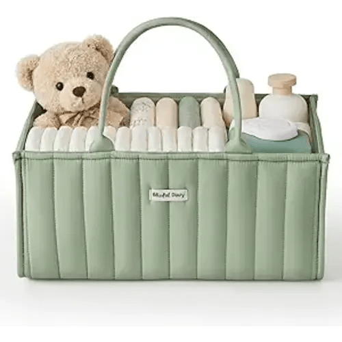 Blissful Diary Baby Diaper Caddy Organizer, Nursery Storage, Sage Green