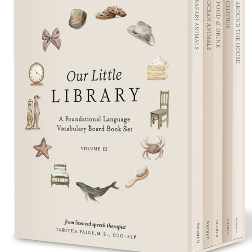 Our Little Library Vol. 2: First 100 Words Board Book Box Set, including Ocean Animals, Safari Animals, Food and Drink, Clothes, and Around the House