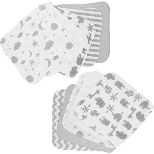 Spasilk Washcloth Wipes Set for Newborn Boys and Girls, Soft Terry Washcloth Set, Pack of 10, Gray Celestial