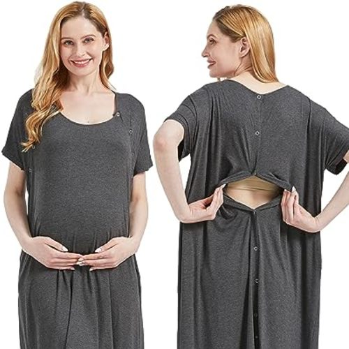 Mama & Wish Labor and Delivery Gown 3 in 1 Labor, Delivery and Nursing Gown for Hospital Made with Ultra-Soft Fabric